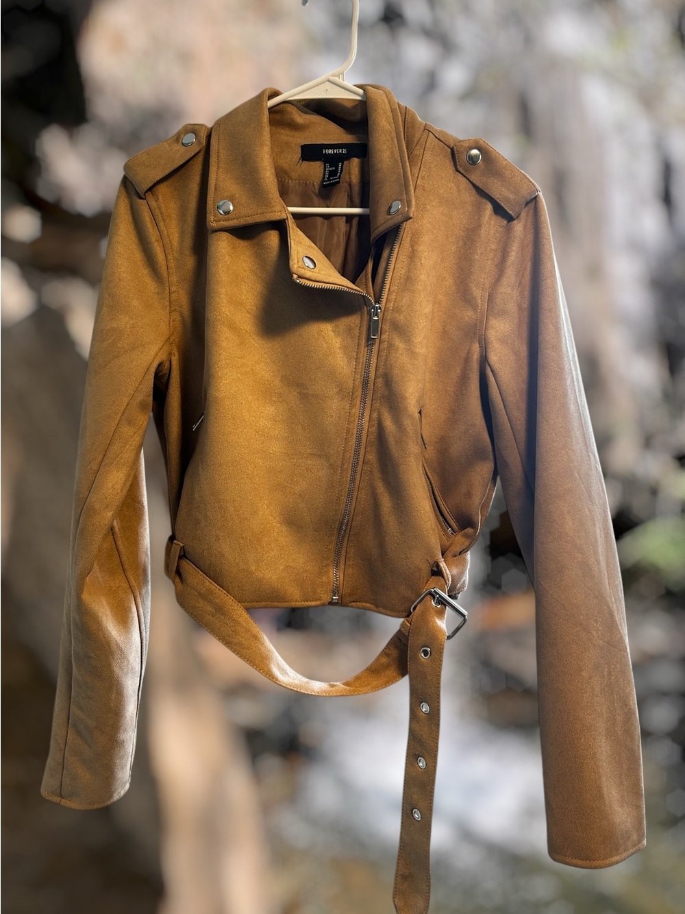 Forever 21 Camel Suede Belted Moto Jacket